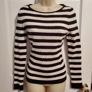 Marled By Reunited Striped Black and White Women's Sweater